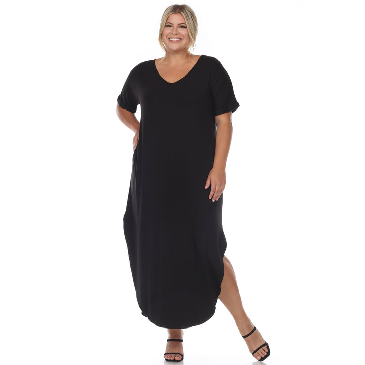 Women's Plus Size Short Sleeve V-neck Maxi Dress