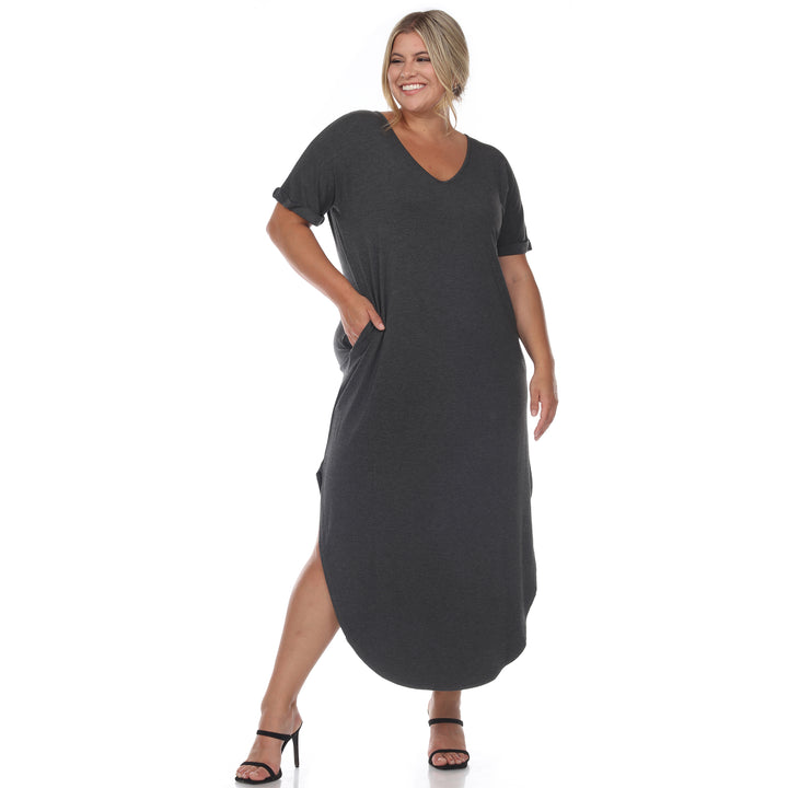 Women's Plus Size Short Sleeve V-neck Maxi Dress