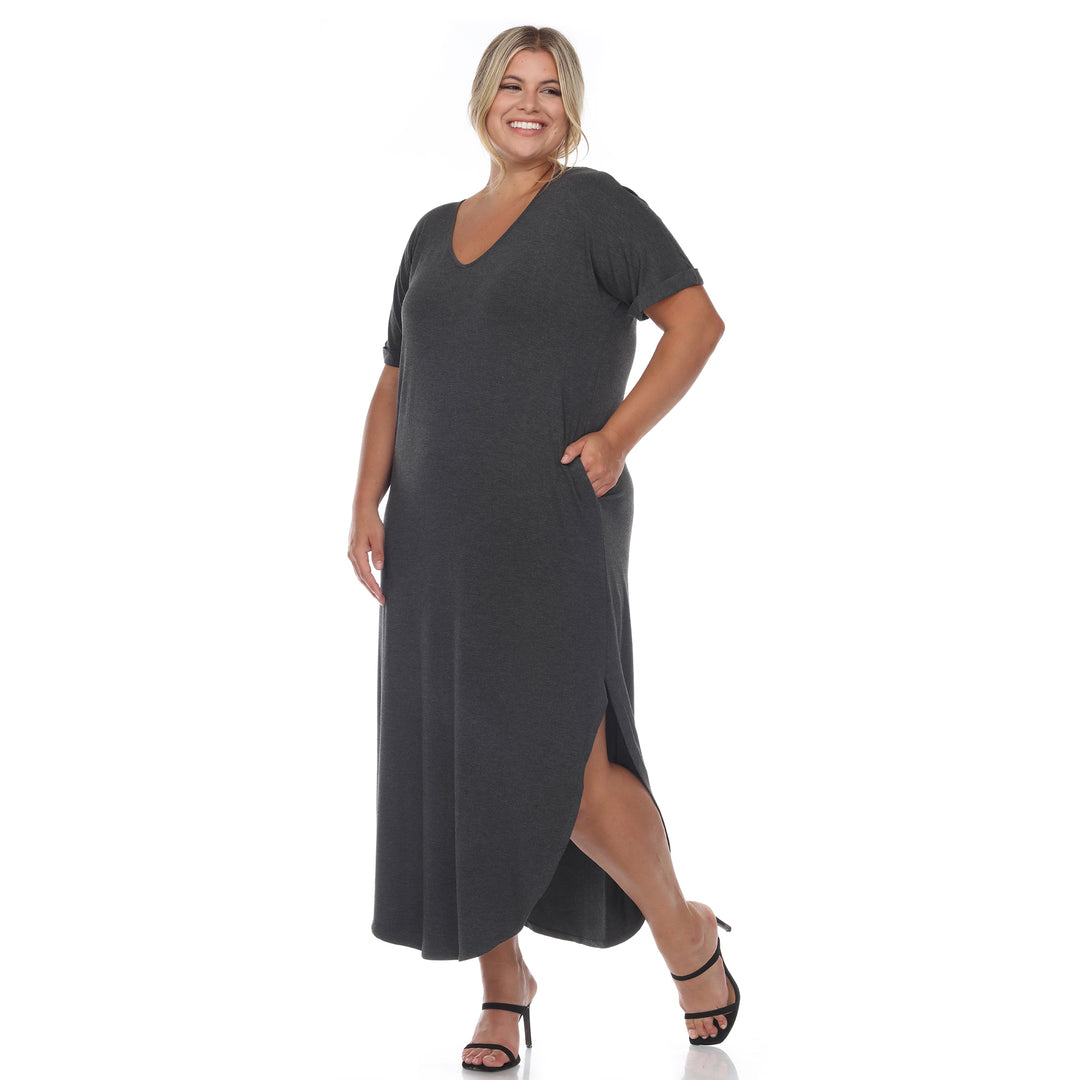 Women's Plus Size Short Sleeve V-neck Maxi Dress