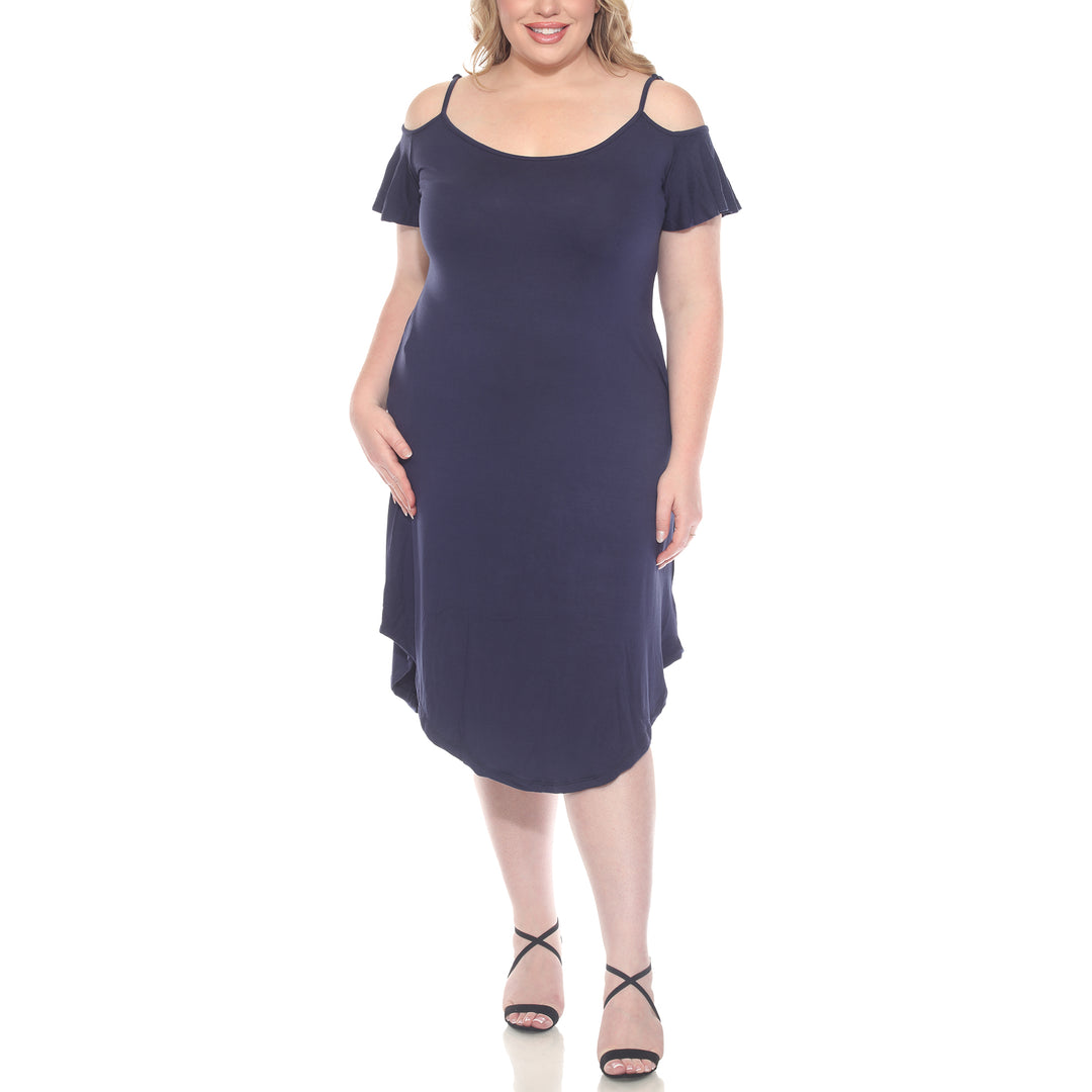 Plus Size Casual Scoop Neck Flutter Sleeve Knee Length Dress