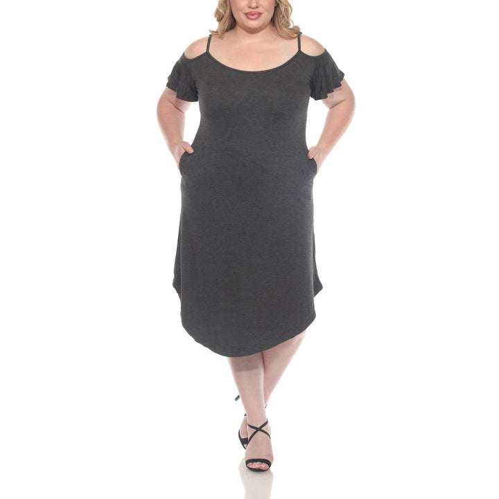 Plus Size Casual Scoop Neck Flutter Sleeve Knee Length Dress