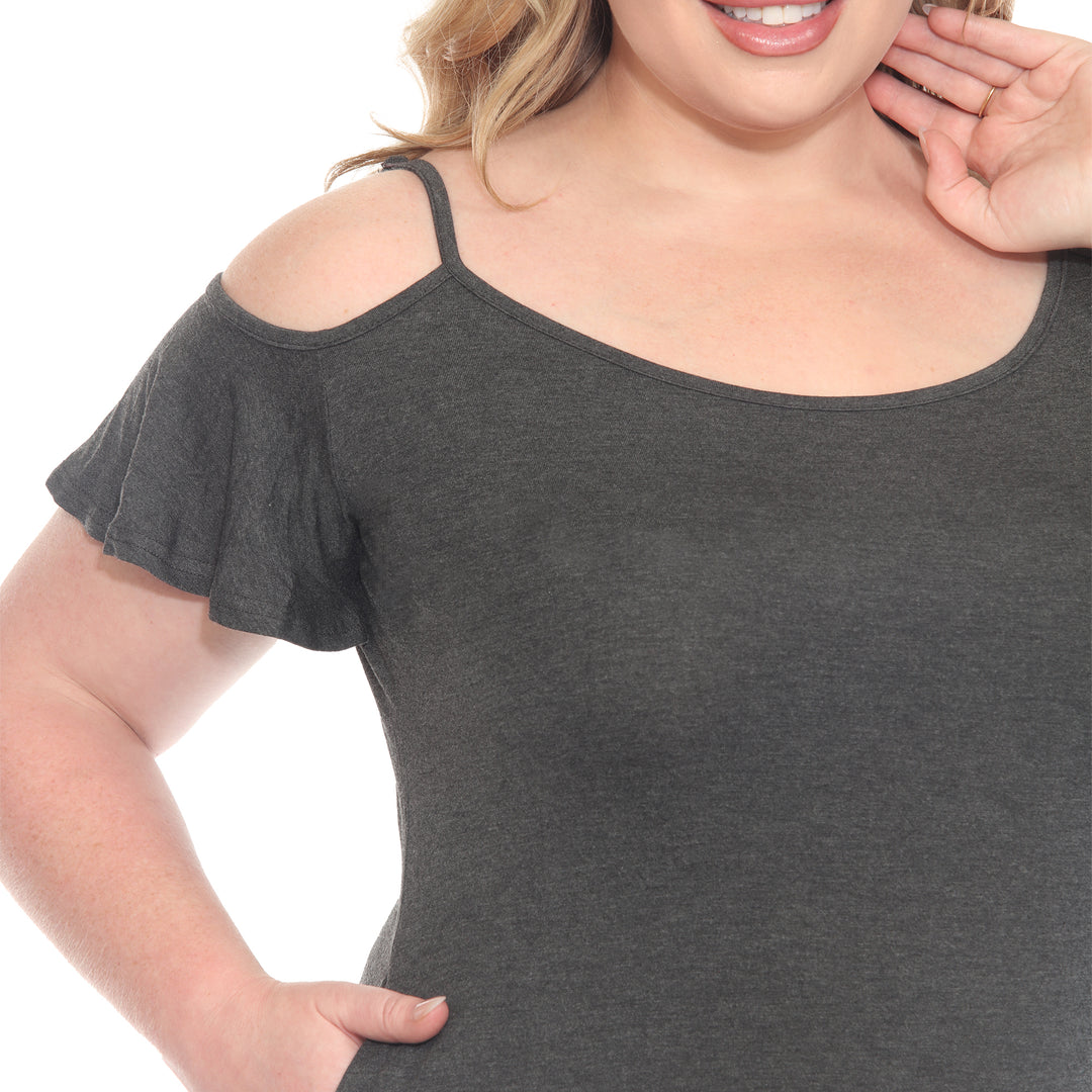 Plus Size Casual Scoop Neck Flutter Sleeve Knee Length Dress