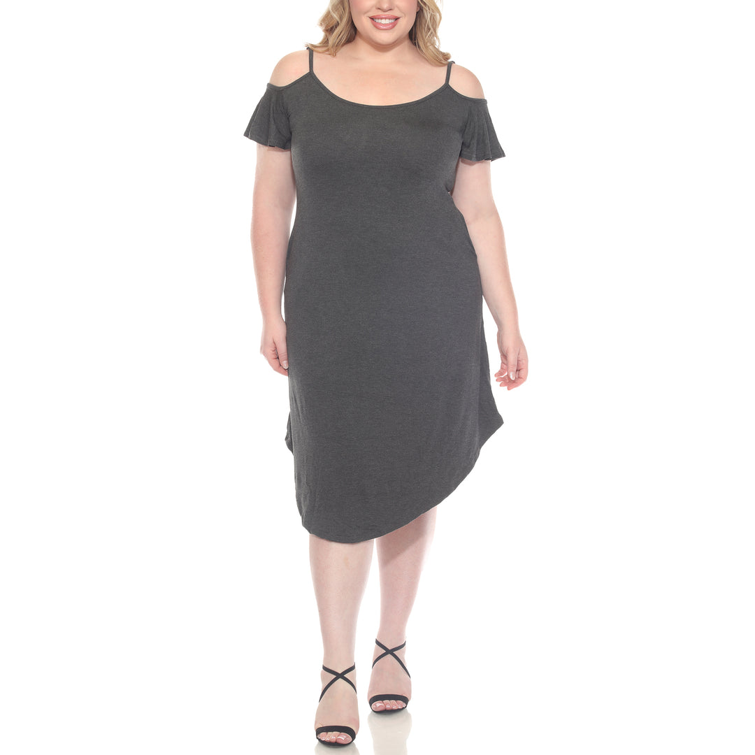 Plus Size Casual Scoop Neck Flutter Sleeve Knee Length Dress
