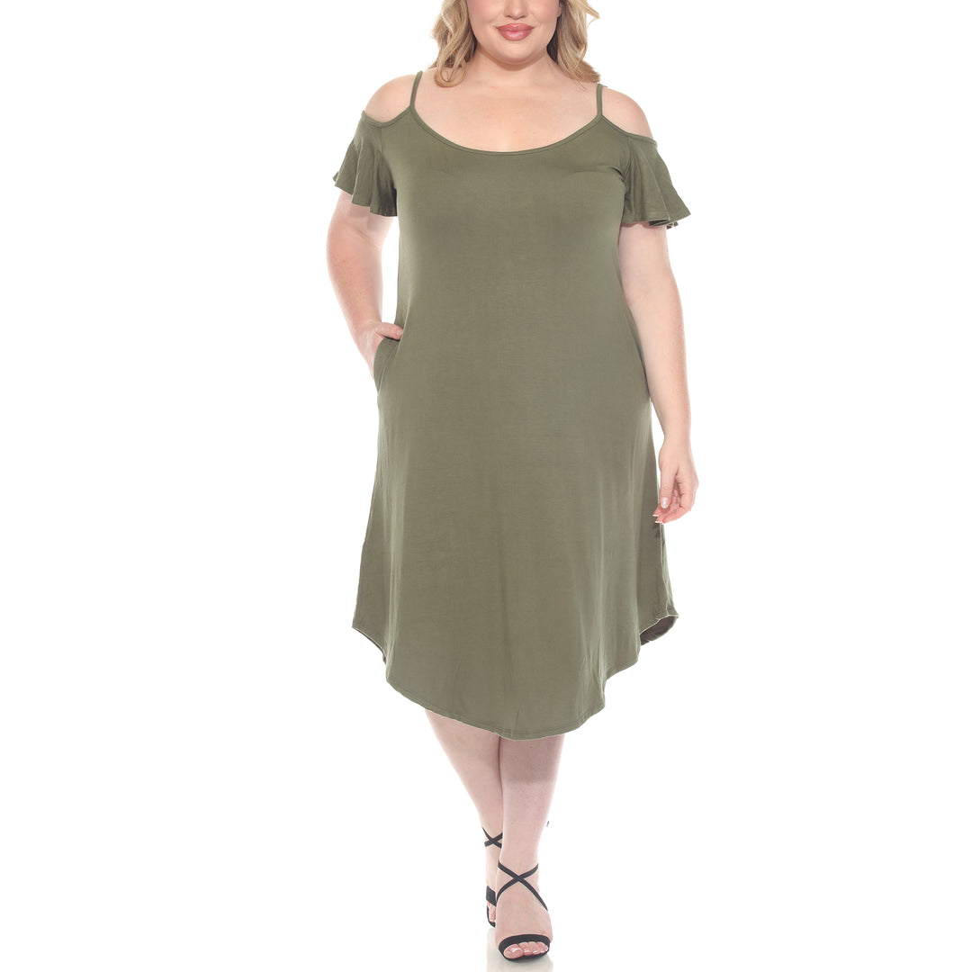 Plus Size Casual Scoop Neck Flutter Sleeve Knee Length Dress