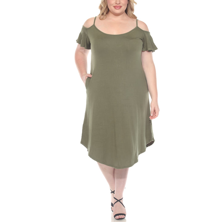Plus Size Casual Scoop Neck Flutter Sleeve Knee Length Dress