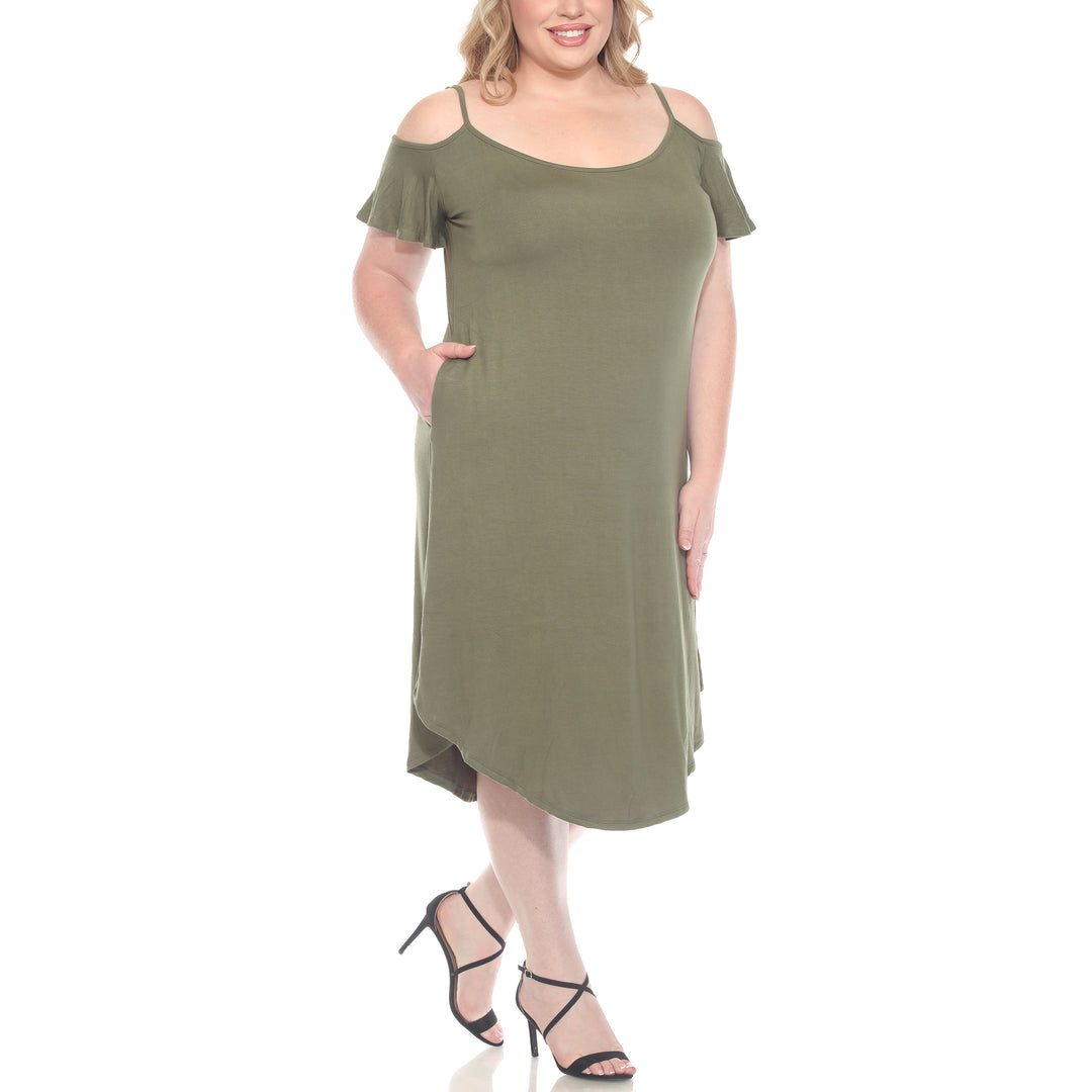Plus Size Casual Scoop Neck Flutter Sleeve Knee Length Dress