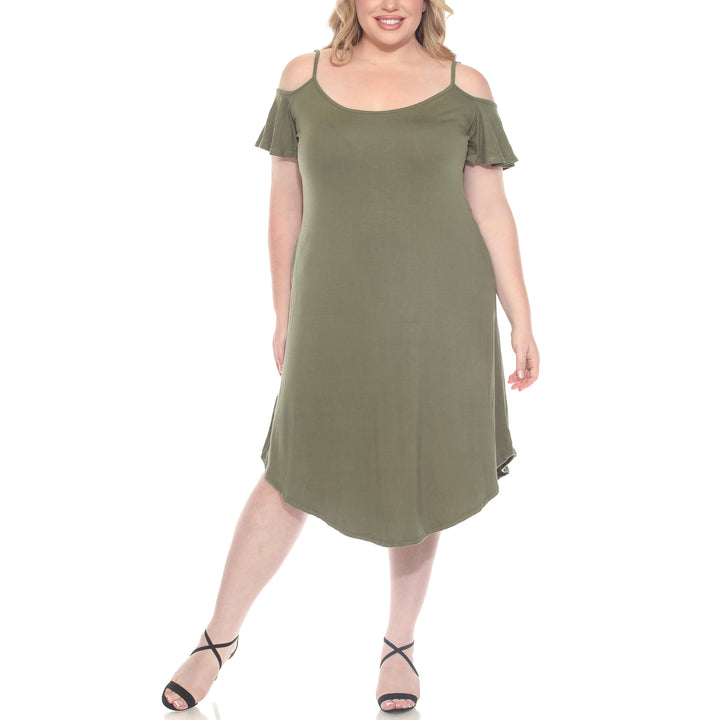 Plus Size Casual Scoop Neck Flutter Sleeve Knee Length Dress