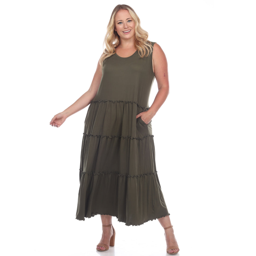 Women's Plus Size Scoop Neck Tiered Midi Dress