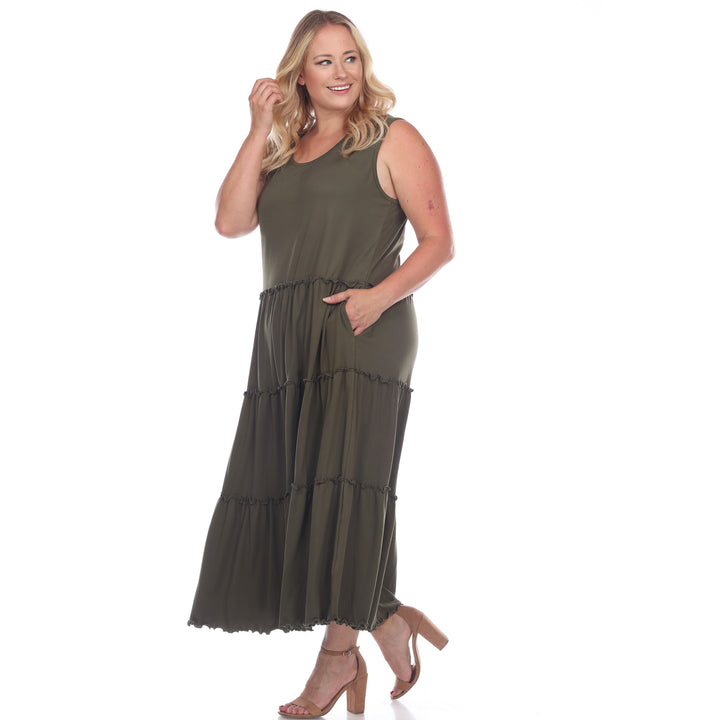 Women's Plus Size Scoop Neck Tiered Midi Dress