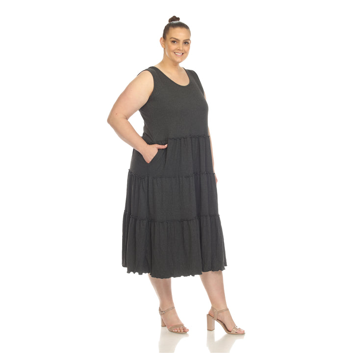 Women's Plus Size Scoop Neck Tiered Midi Dress