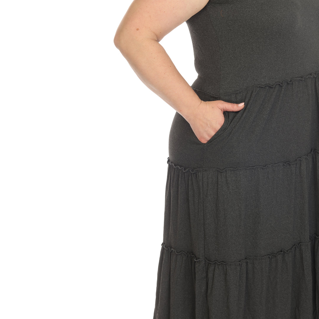 Women's Plus Size Scoop Neck Tiered Midi Dress