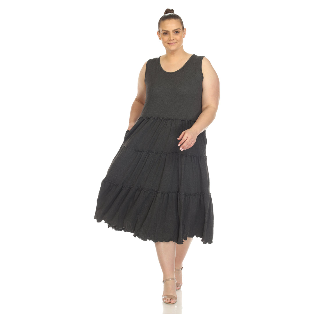 Women's Plus Size Scoop Neck Tiered Midi Dress