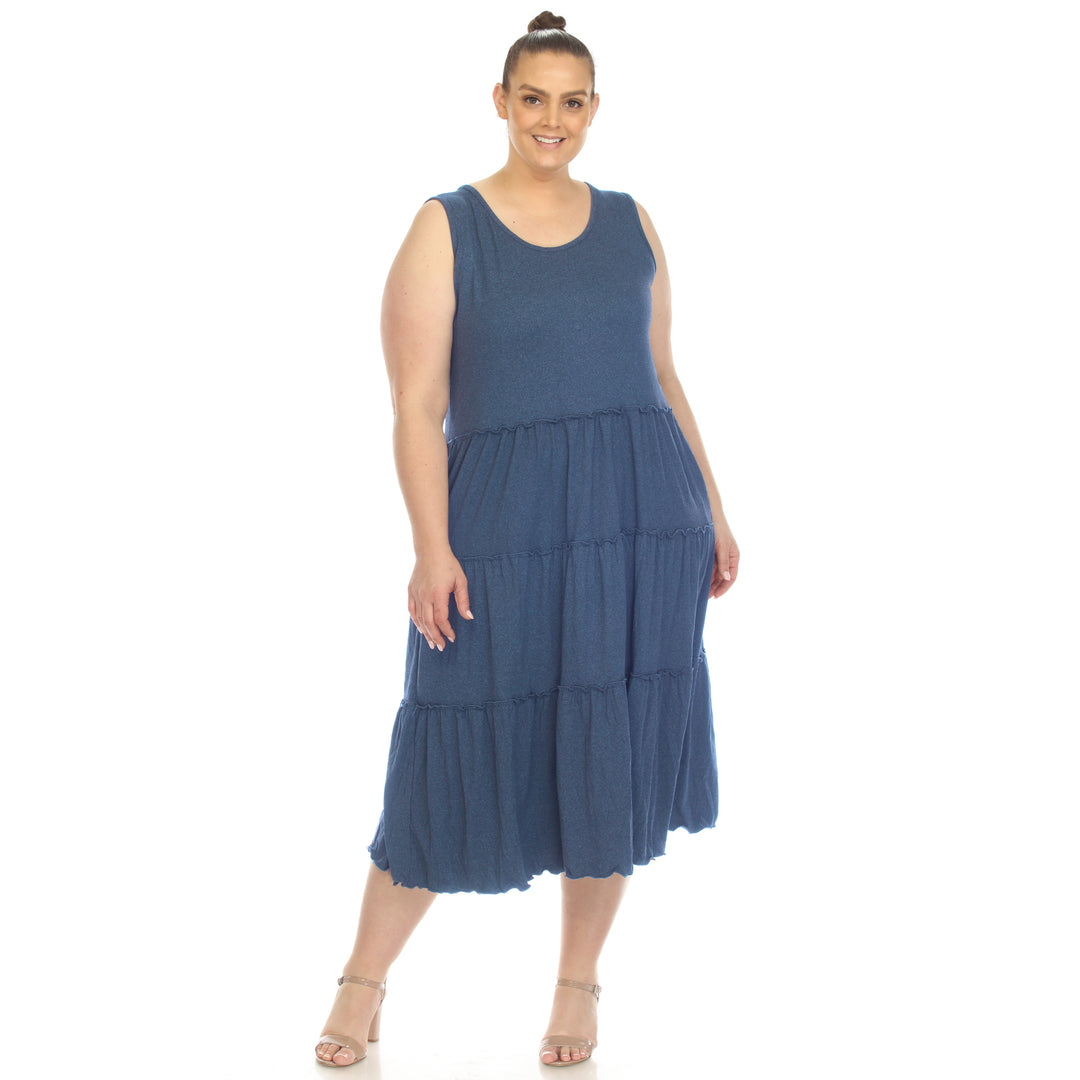 Women's Plus Size Scoop Neck Tiered Midi Dress