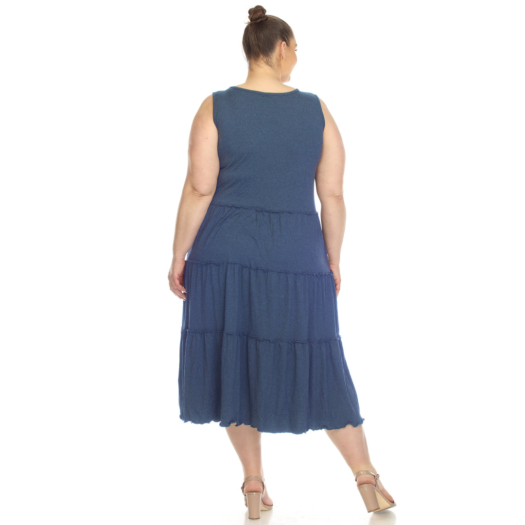Women's Plus Size Scoop Neck Tiered Midi Dress