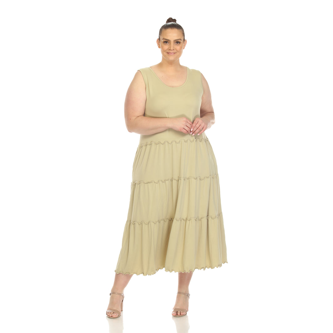 Women's Plus Size Scoop Neck Tiered Midi Dress