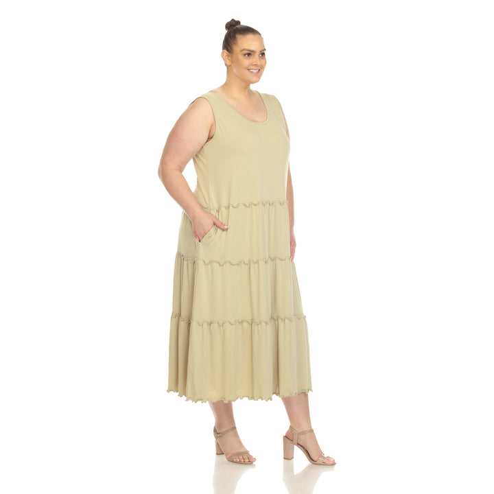 Women's Plus Size Scoop Neck Tiered Midi Dress