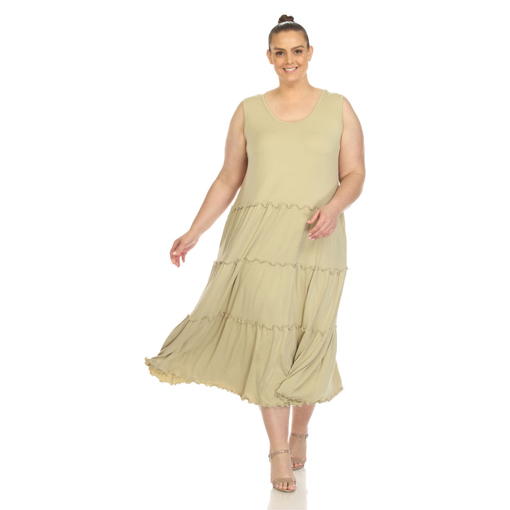 Women's Plus Size Scoop Neck Tiered Midi Dress