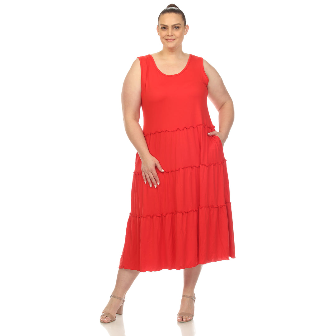 Women's Plus Size Scoop Neck Tiered Midi Dress