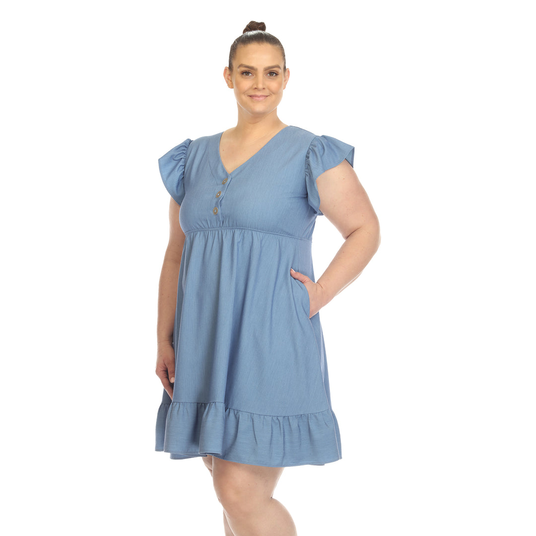 Women's Plus Size Ruffle Sleeve Knee-Length Dress