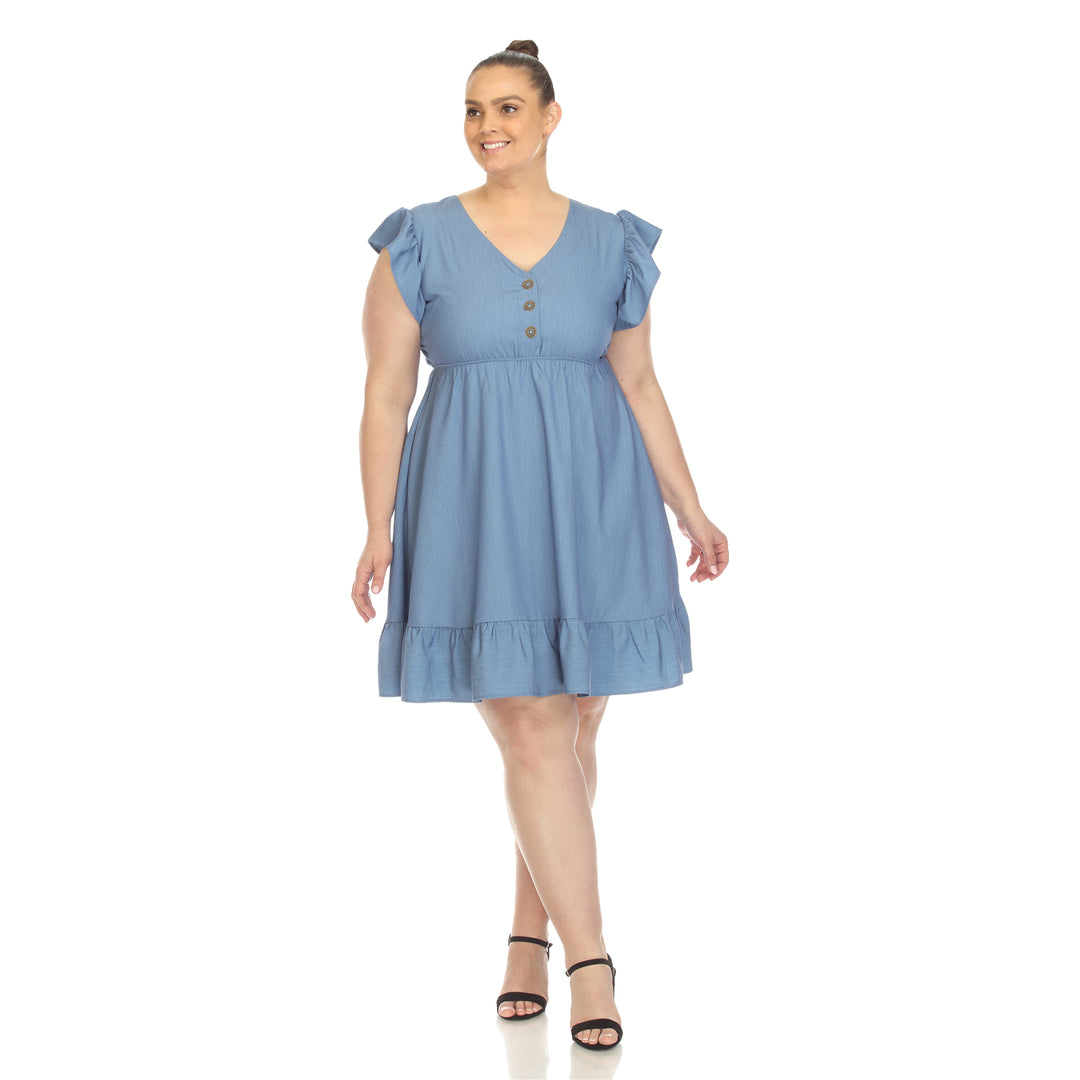 Women's Plus Size Ruffle Sleeve Knee-Length Dress