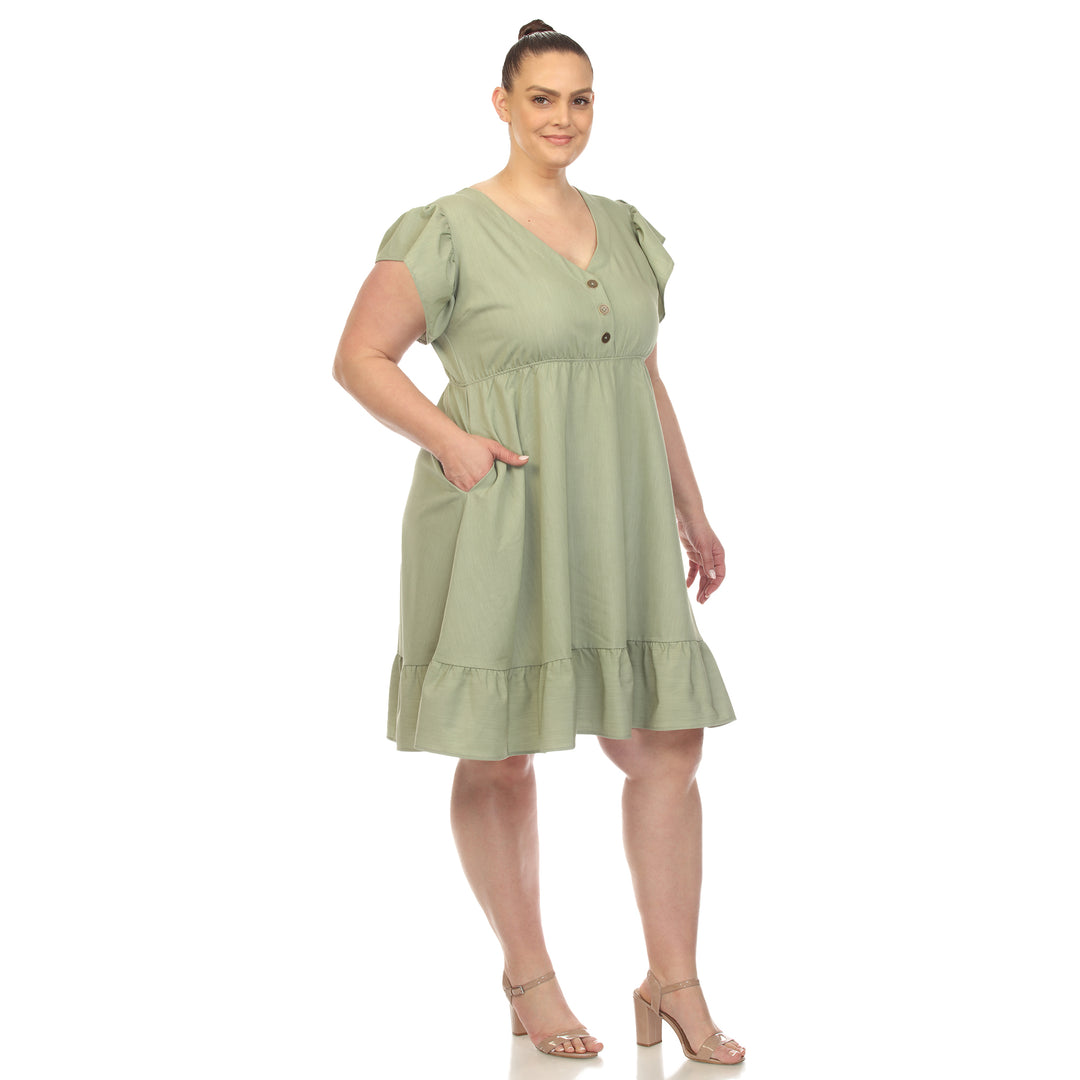 Women's Plus Size Ruffle Sleeve Knee-Length Dress
