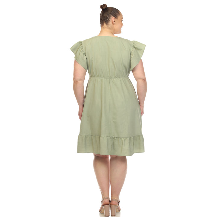 Women's Plus Size Ruffle Sleeve Knee-Length Dress