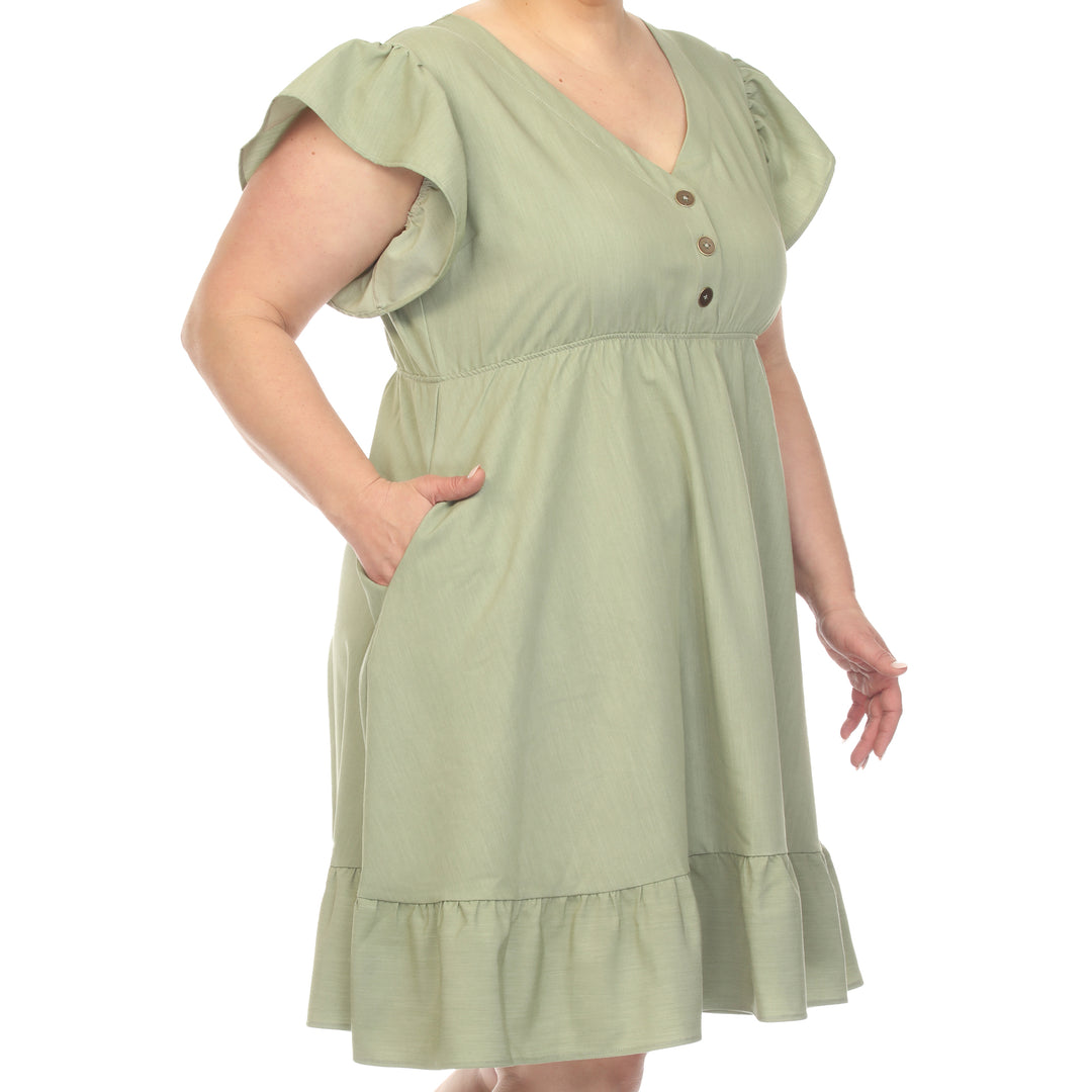 Women's Plus Size Ruffle Sleeve Knee-Length Dress