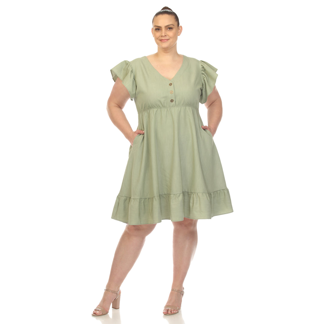 Women's Plus Size Ruffle Sleeve Knee-Length Dress