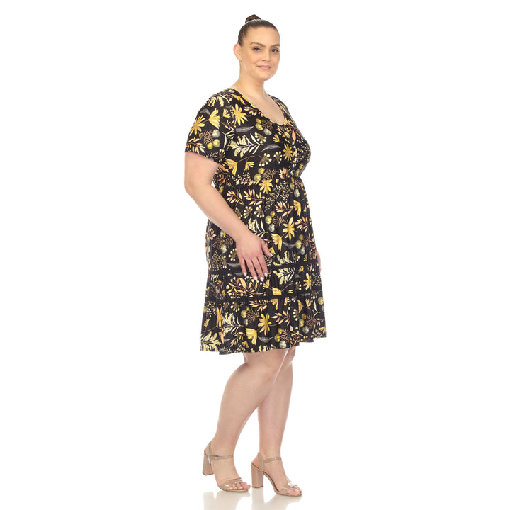 Plus Size Floral Short Sleeve Knee Length Dress