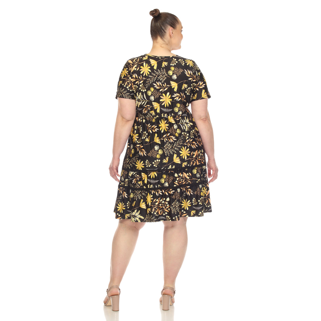 Plus Size Floral Short Sleeve Knee Length Dress