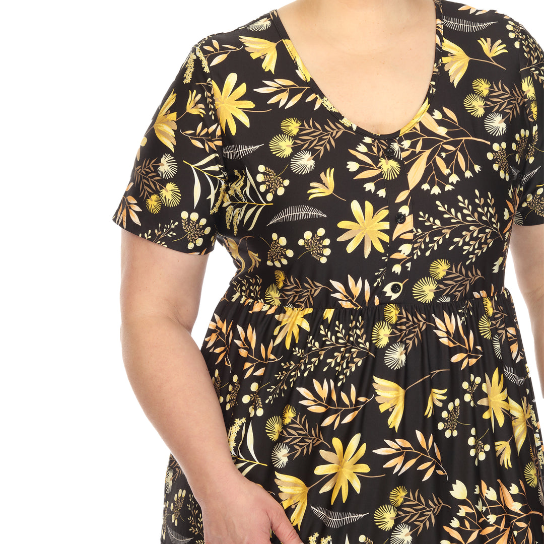 Plus Size Floral Short Sleeve Knee Length Dress