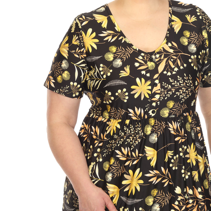 Plus Size Floral Short Sleeve Knee Length Dress
