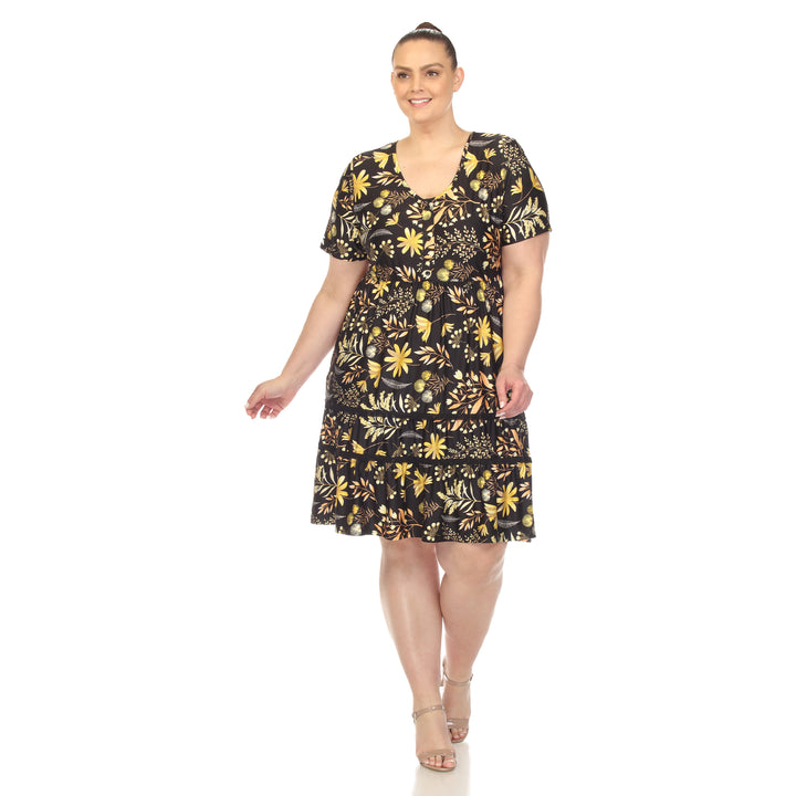 Plus Size Floral Short Sleeve Knee Length Dress