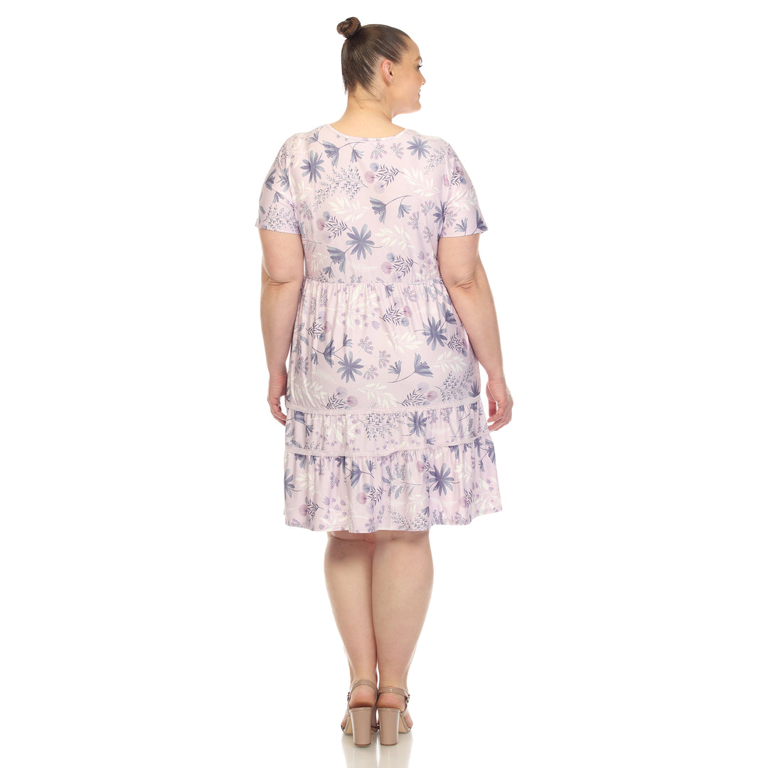 Plus Size Floral Short Sleeve Knee Length Dress