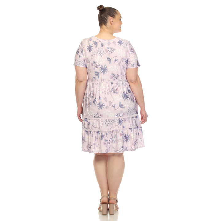 Plus Size Floral Short Sleeve Knee Length Dress
