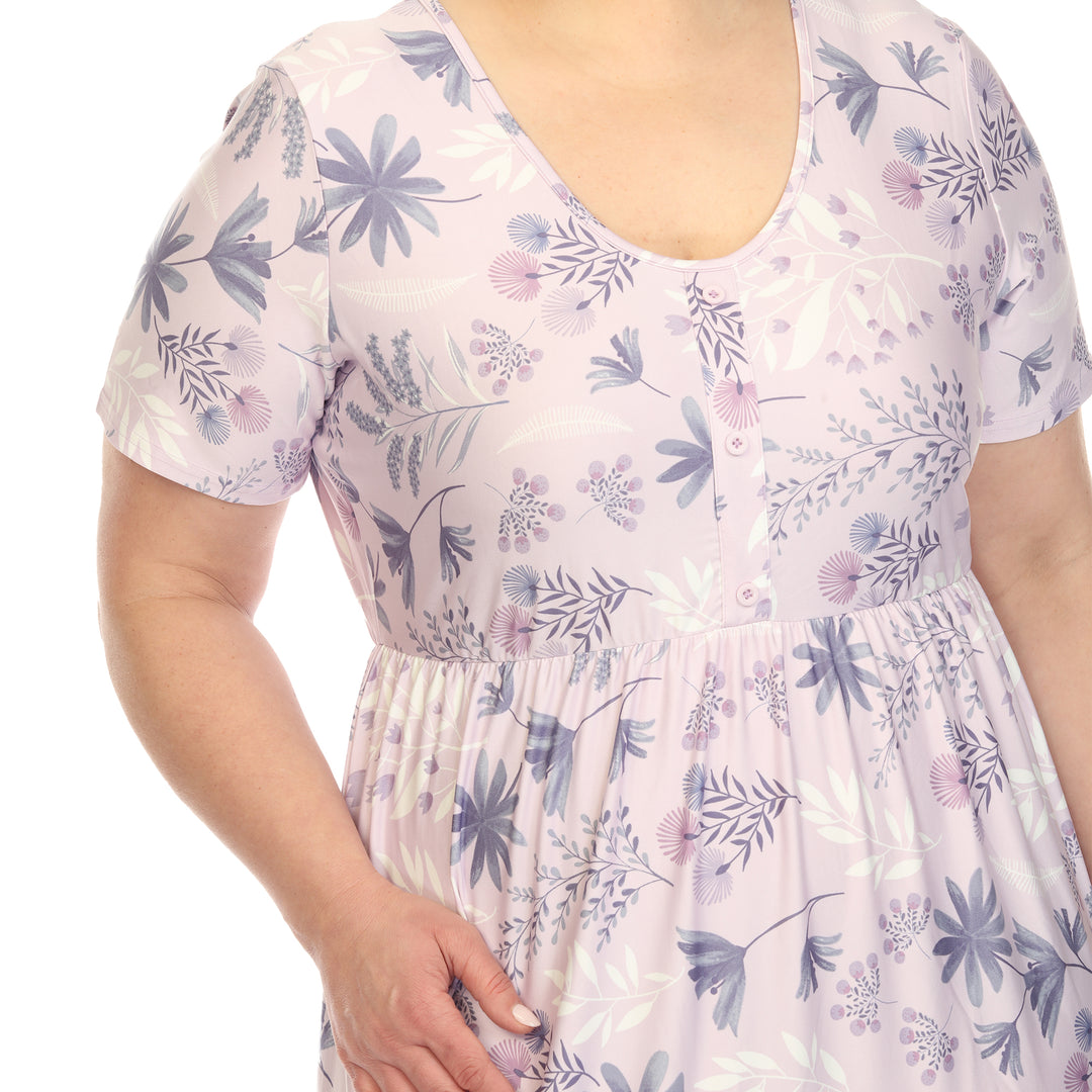 Plus Size Floral Short Sleeve Knee Length Dress