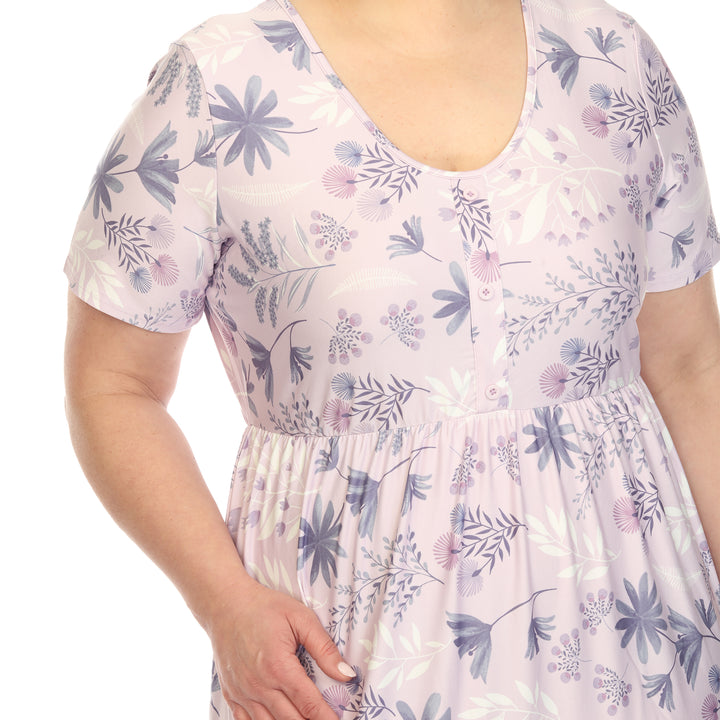 Plus Size Floral Short Sleeve Knee Length Dress