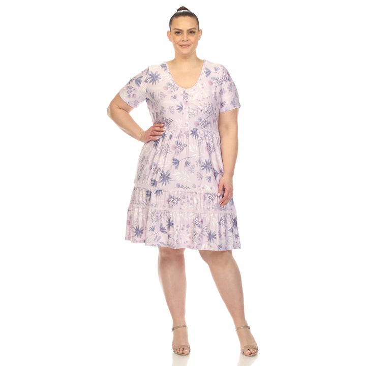 Plus Size Floral Short Sleeve Knee Length Dress