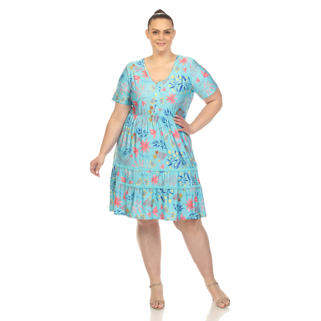 Plus Size Floral Short Sleeve Knee Length Dress