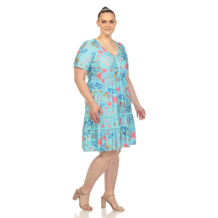 Plus Size Floral Short Sleeve Knee Length Dress