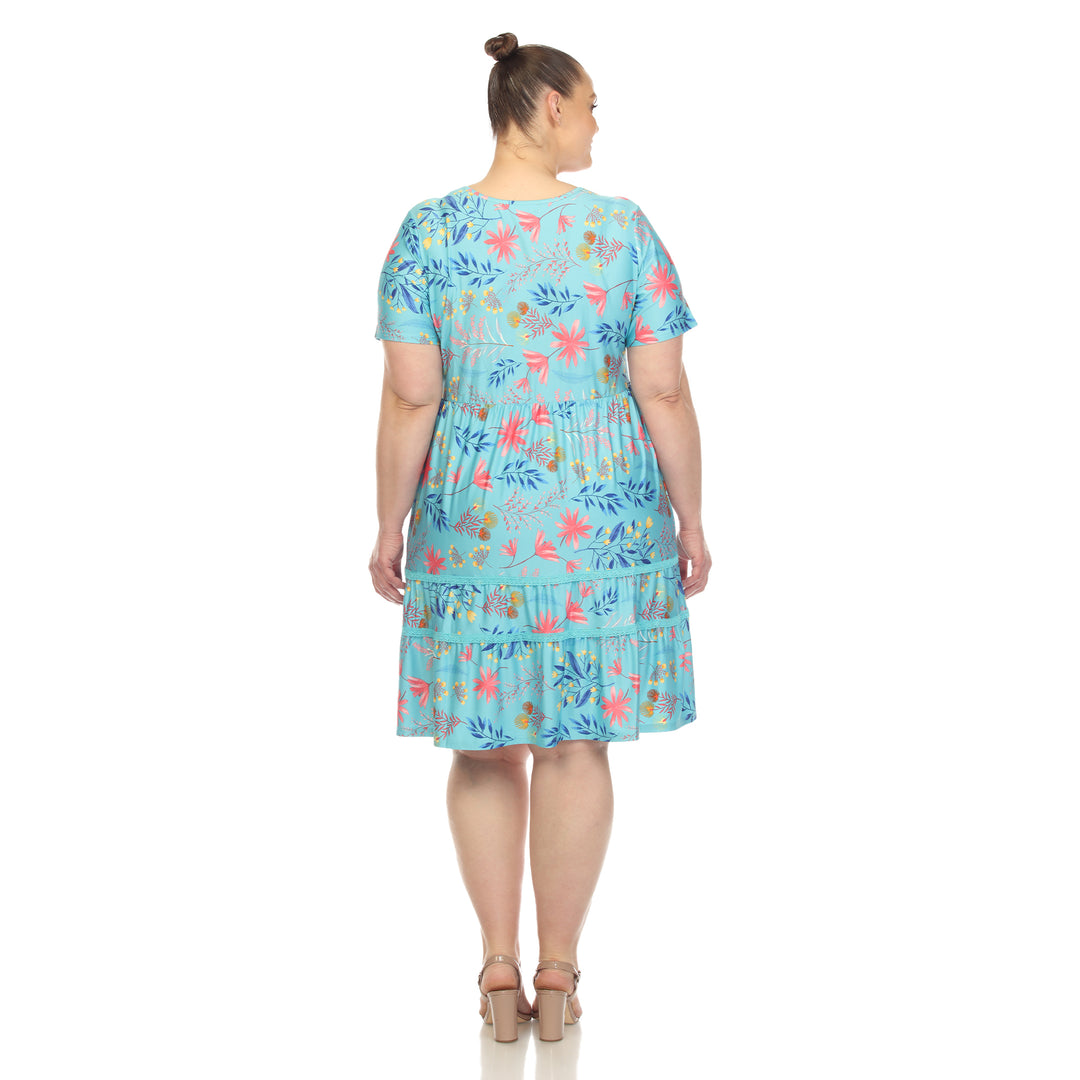 Plus Size Floral Short Sleeve Knee Length Dress