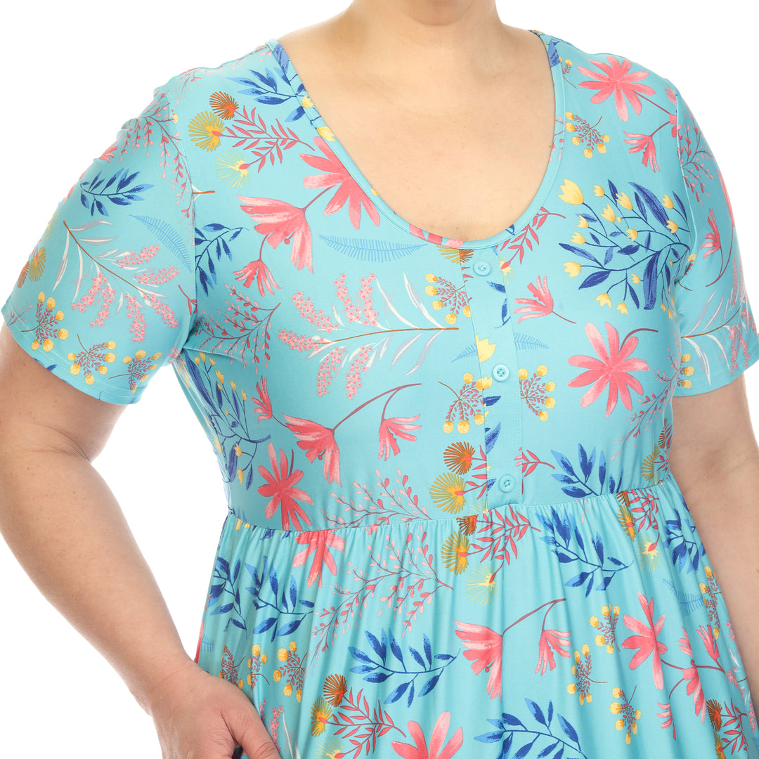 Plus Size Floral Short Sleeve Knee Length Dress