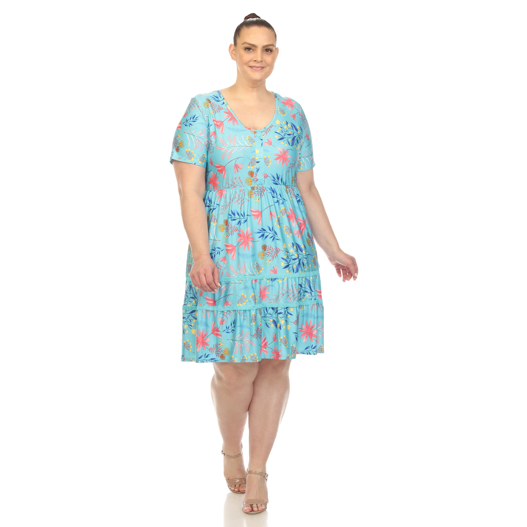 Plus Size Floral Short Sleeve Knee Length Dress