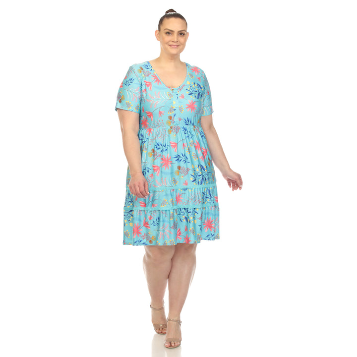 Plus Size Floral Short Sleeve Knee Length Dress