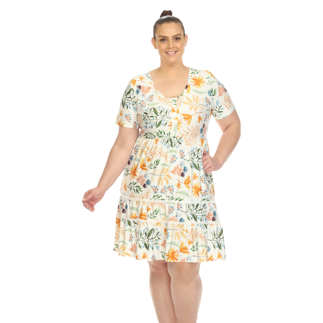 Plus Size Floral Short Sleeve Knee Length Dress