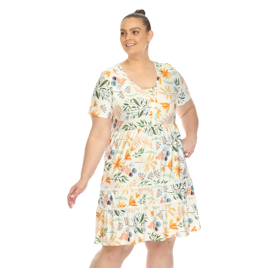 Plus Size Floral Short Sleeve Knee Length Dress