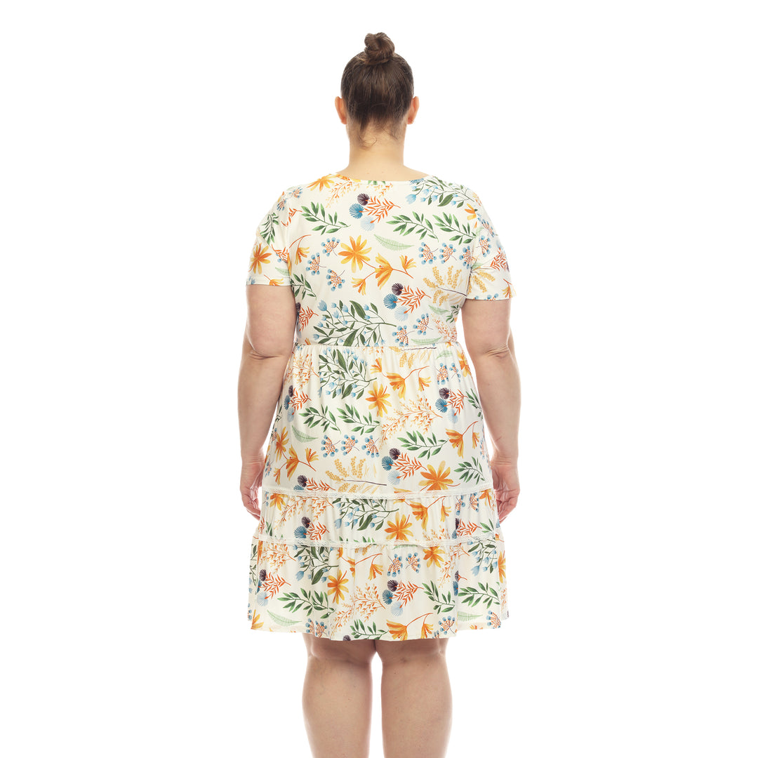 Plus Size Floral Short Sleeve Knee Length Dress