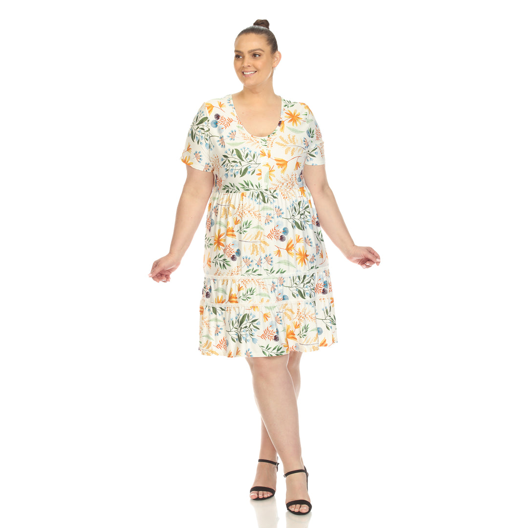 Plus Size Floral Short Sleeve Knee Length Dress