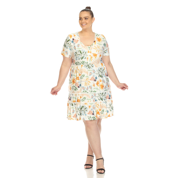 Plus Size Floral Short Sleeve Knee Length Dress