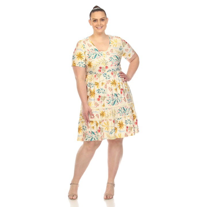 Plus Size Floral Short Sleeve Knee Length Dress